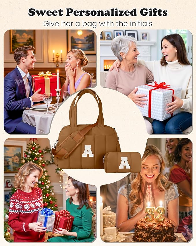 Women Holiday Stuff-Duffle Bag with Letter, Carry On Bags for Women，Overnight Bag with Wet Pocket，Lightweight Travel Bags Personalized Gym Tote with Makeup Pouch