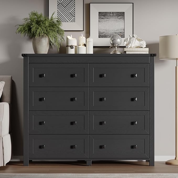 Tall 8-Drawer Dresser, Modern Wooden Storage Chest of Drawers, Dresser TV Stand, Wood Drawer Organizer with Metal Handles for Bedroom, Living Room, Hallway