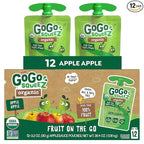 GoGo squeeZ Organic Applesauce and Fruit Puree, Apple Apple, 3.2 oz (Pack of 12), Unsweetened Organic Fruit Snacks for Kids, Gluten Free, Nut Free and Dairy Free, Recloseable Cap, BPA Free Pouches