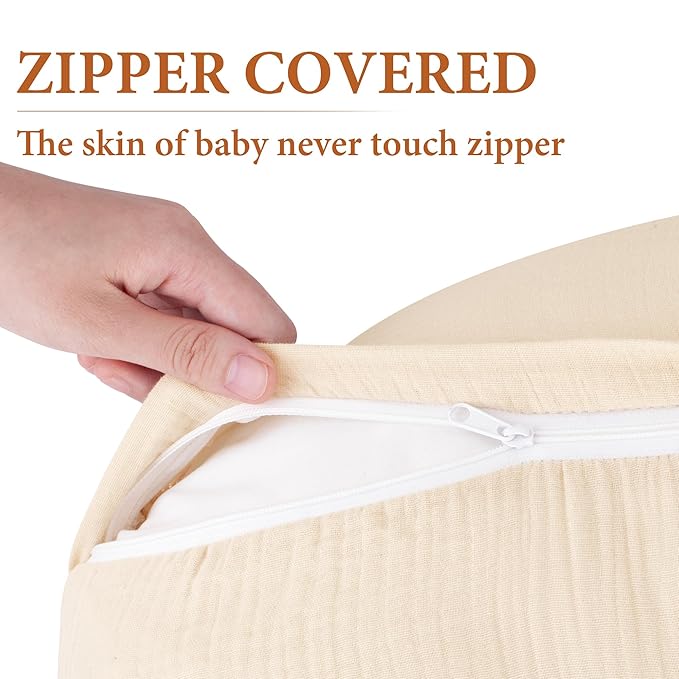 Pro Goleem Muslin Nursing Pillow Cover, 100% Cotton Soft Breathable Feeding Pillow Slipcover for Breastfeeding Moms, Fits Standard Infant Nursing Pillow, for Boys and Girls, 2 Pack (Brown＆Beige)