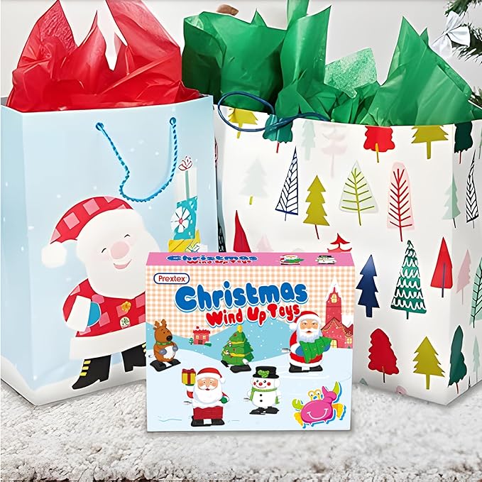 PREXTEX Christmas Wind up Stocking Stuffers - Santas and Snowmen Wind up Stocking Stuffers - Christmas Toys - 2 Santas, 1 Snowman, and 1 Reindeer.
