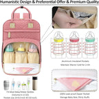 Baby Diaper Bag Backpack Tote for Women Large Capacity with Insulated Pockets Multifunctional Waterproof Diaper Bags For Baby Girl Boy Mama Maternity Travel Bag Pink