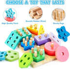 Shape Sorters for Toddlers 1-3 with 24-Piece Large Blocks & 12 Word Cards, Montessori Sensory Developmental Toy for Baby 12mo+, Wooden Stacking Puzzle Toy for 2-4 Year Old Kid Boy & Girl Birthday Gift