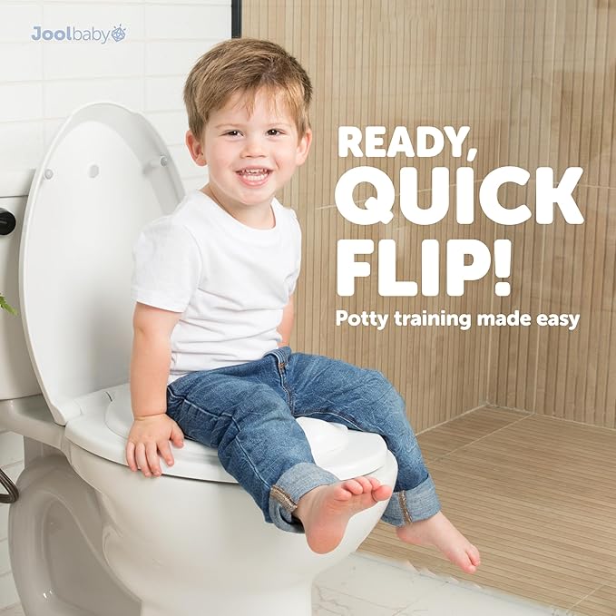 Quick Flip Toilet Seat with Built-in Potty & Splash Guard for Toddler Training, Slow Close - Jool Baby (Elongated)