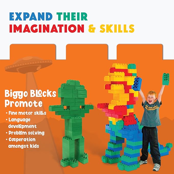 Big Blocks for Kids Ages 4-8 — Indoor & Outdoor Blocks Kids Games — Green Large Building Blocks - 48pc