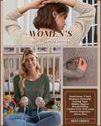 3 Pack Women's Nursing Long Sleeve Tops Breastfeeding Thermal Sweaters with Hidden Zipper Maternity Ribbed Shirts