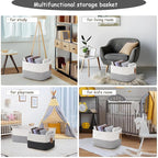 COMFY-HOMI Cotton Rope Woven Basket with Handles for Shelves,Toys,Book, Cloth Storage Baskets Bin for Organizing-13.5"x11"x9.5" Toy Decorative Organizer for Living Room, Bathroom-White/Grey