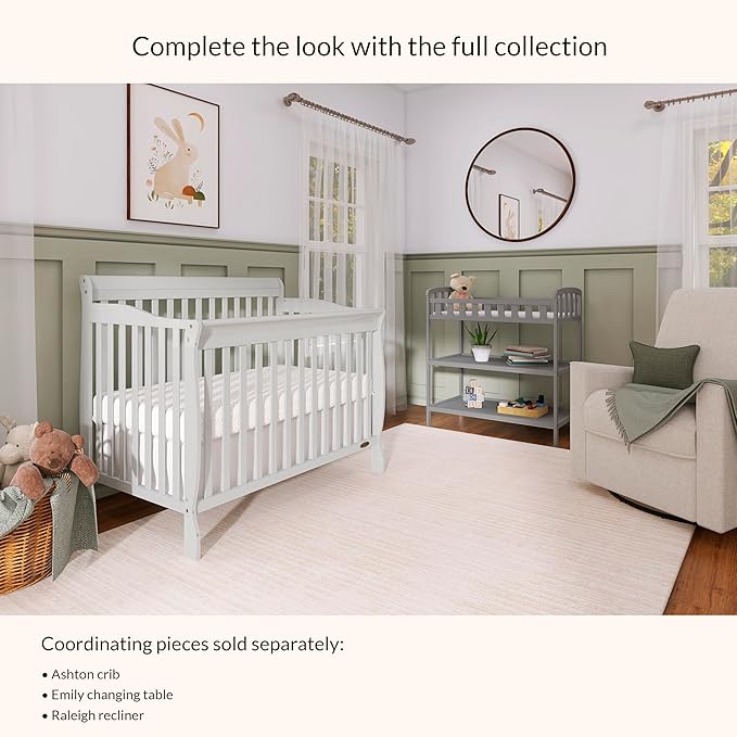 Dream On Me Emily Changing Table In Steel Grey, Comes With 1" Changing Pad, Features Two Shelves, Portable Changing Station, Made Of Sustainable New Zealand Pinewood