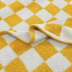 WRENSONGE Checkered Throw Blanket, Yellow Soft Cozy Fluffy Warm Hand Made Throw Blankets for Couch, Sofa, Chair, Bed, Camping, Picnic, Travel Lightweight Bed Blanket - 60"*80"