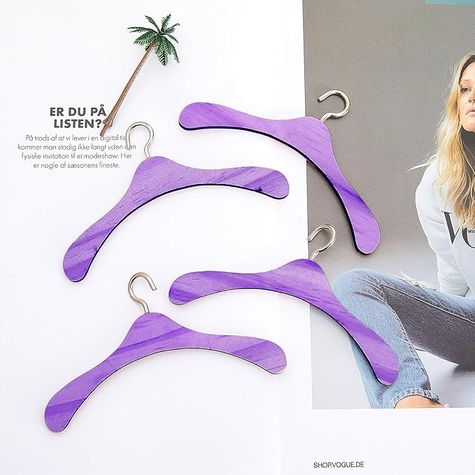 Civaner 11 Pcs Doll Garment Rack with Wooden Clothes Hanger for 18 Inch Girl Doll Clothes Mini Hangers Wardrobe Furniture Accessories for Dollhouse Baby Shower Supplies (Purple)