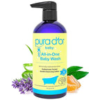 PURA D'OR 16 Oz All-in-One Calming Baby Wash & Shampoo For Hair & Entire Body, Tear Free, Sulfate Free, Natural Aloe Vera, USDA Biobased Gentle Formula