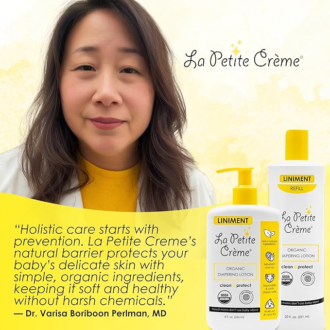 La Petite Creme French Premium Diapering Lotion - Diaper Cream Alternative to Baby Wipes - Moisturizer & Skin Cleanser - USDA Certified Organic Ingredients - Baby Essentials (2 Bottles of 20 oz)