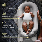 MyBaby 3-in-1 Calming Baby Cushion, Soothing Comfort for Newborns & Infants, Snuggling Sensation, Sound and Vibration, Designed for Safety, Rechargeable & Machine-Washable, by Homedics, Gray