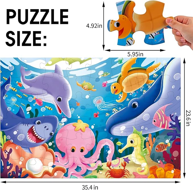Jumbo Floor Puzzle for Kids Underwater Jigsaw Large Puzzles 48 Piece for Toddler Children Learning Preschool Educational Intellectual Development Toys 3-5 4-8 Years Old Gift for Boys and Girls