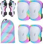 Kids Knee and Elbow Pads Set, 7 in 1 Skating Protective Gear for Skateboard, Roller Skating, Scooter, Cycling, 3-8 Years