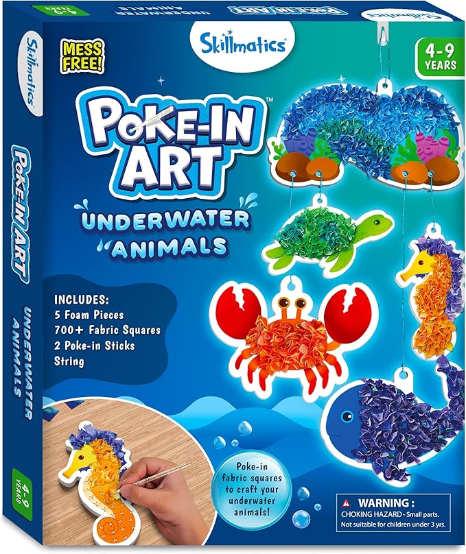 Skillmatics Poke-in Art - Underwater Animals, Mess-Free Arts & DIY Wood Crafts for Kids, Creative Kit, Gifts for Girls & Boys Ages 4, 5, 6, 7, 8, 9
