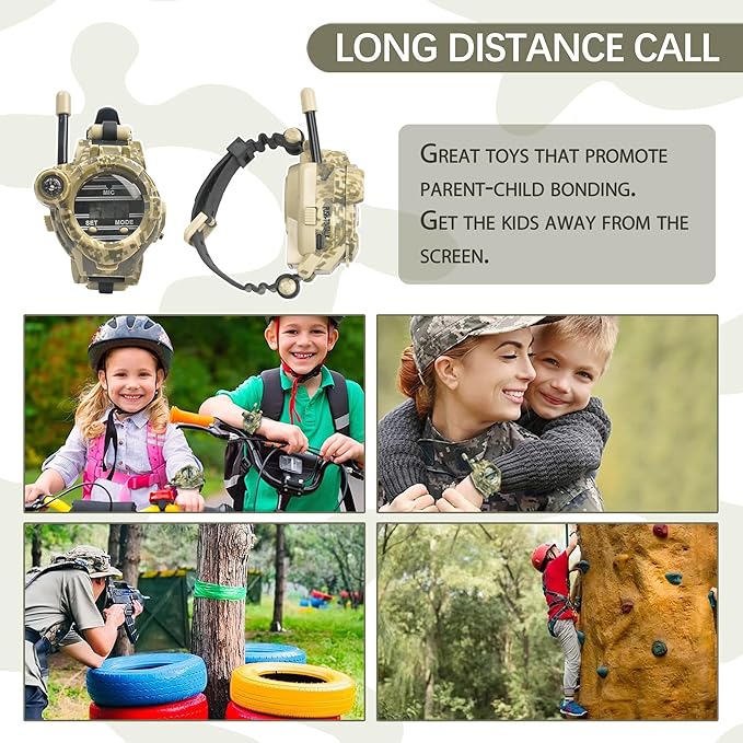 Walkie Talkies for Kids Rechargeable, Spy Watch Army Toys, 7 in 1 Walkie Talkie Watches with Flashlight, Two-Way Radios Long Range Interphone Toy Gifts for Boys Girls fit Outdoor Game Camping