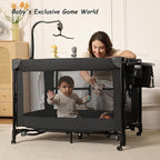 Pack and Play, Baby Bassinets Bedside Sleeper, Portable Crib, Diaper Changing Table & Baby Play Yard - Breathable Mesh & Steel Frame - Foldable for Newborn to Toddler (Black)