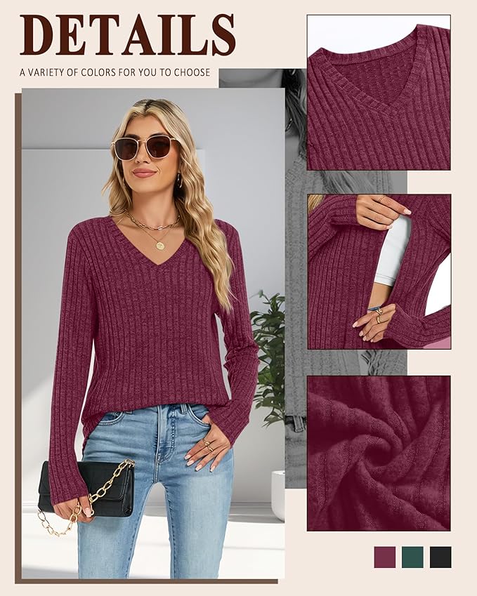 3 Pack Women's Maternity Nursing Tops, V Neck Breastfeeding Sweaters Long Sleeve Hidden Zipper Shirts