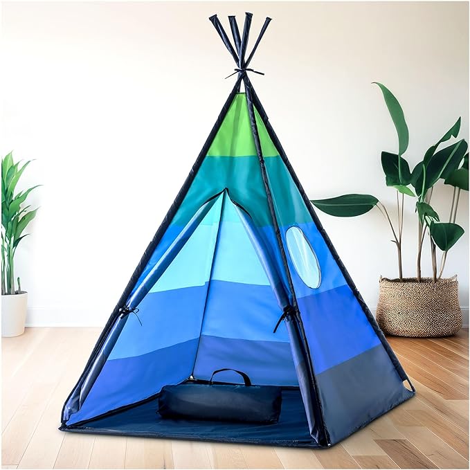 USA Toyz Happy Hut Teepee Tent for Kids - Indoor Pop Up Teepee Kids Playhouse Tents for Boys, Girls, Toddlers with Portable Storage Bag (Blue)