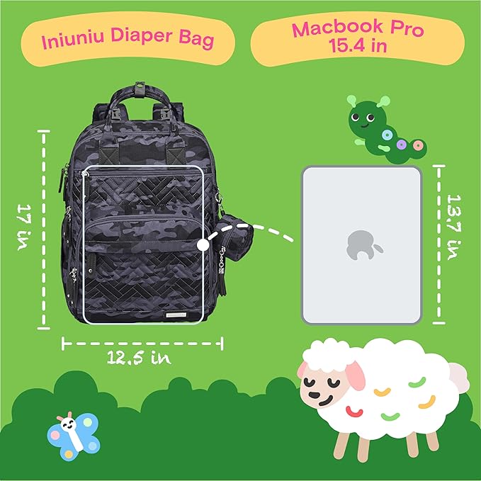 iniuniu Diaper Bag Backpack, 4 in 1 kit Large Unisex Baby Bags for Boys Girls, Waterproof Travel Back Pack with Diaper Pouch