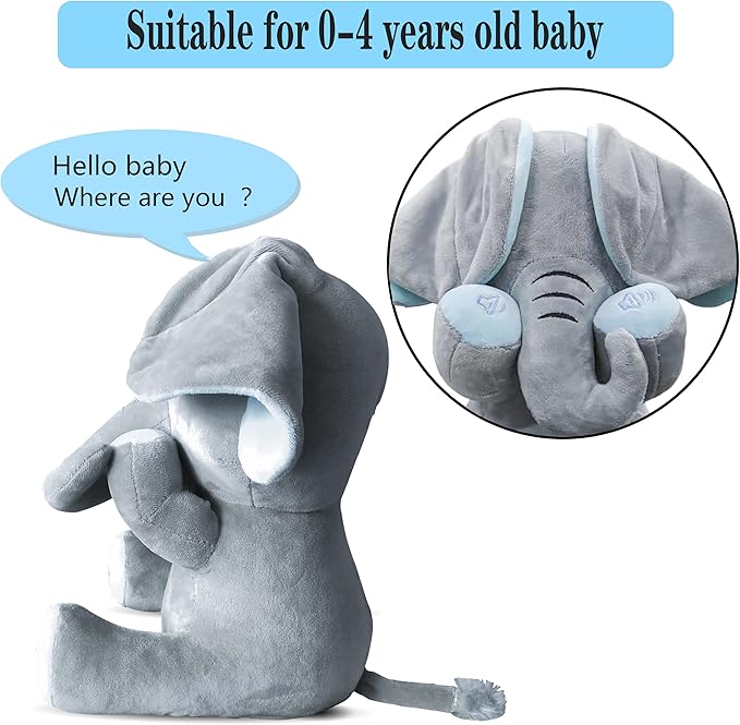 Aidiya Elephant Stuffed Animals Baby Gifts Peluches Ear Interactive Elephant Talking Singing Plush Toys for Girls Boys Gift Adjustable Volume 11.8" Set (Blue)
