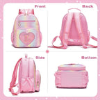 I IHAYNER Kids Glitter Lightweight Backpack for School Travel & Daycare, Toddler Backpack for Girls 3+ Preschool Kindergarten Elementary Kids Backpack-Rainbow Pink L