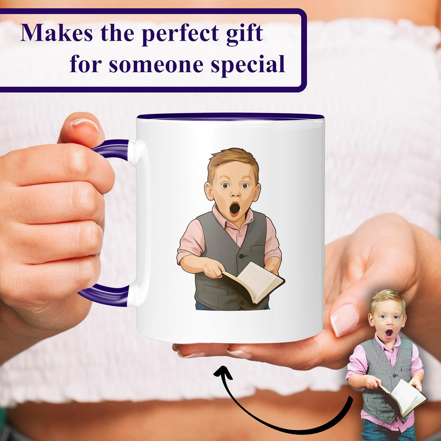 Personalized Coffee Mug, Custom Drawing Portrait Gift, Funny Customized Coffee Gift for Men & Women, Custom Mugs with Pictures, Navy 11oz Father's Day Mug