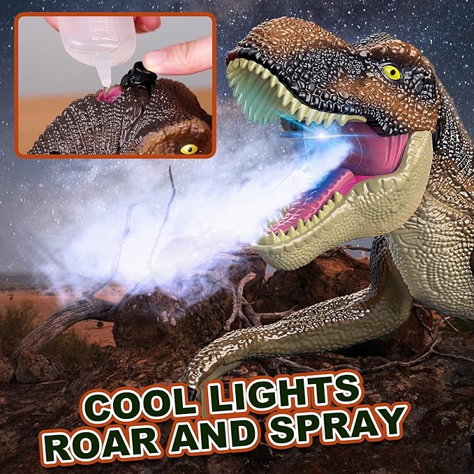 Remote Control Dinosaur Toys for Boys 3 4-7 8-12- RC Realistic Big T-Rex Gifts for Kids, Interactive Dino with Light Roar Spray Touch Sensing