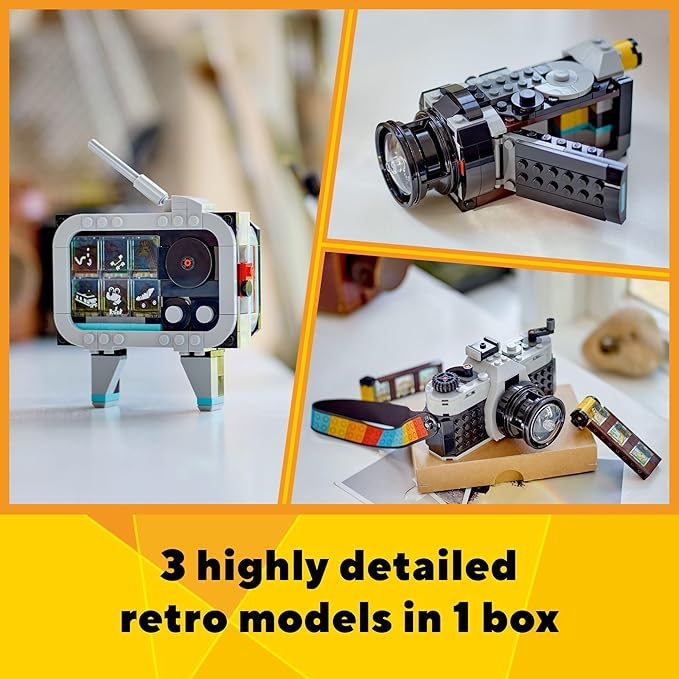 Lego Creator 3 in 1 Retro Camera Toy, Transforms from Toy Camera to Retro Video Camera to Retro TV Set, Photography Gift for Boys and Girls Ages 8 Years Old and Up Who Enjoy Creative Play, 31147