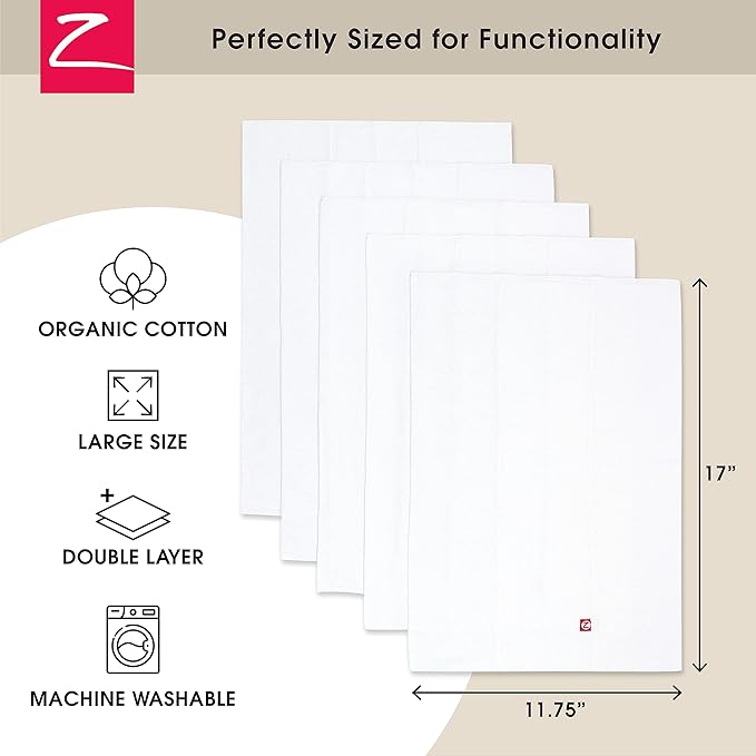 Zutano 5-Pack Organic Burp Cloths for Baby Girl & Boy, Large Cotton Burping Cloths for Babies | Absorbent Baby Spit-Up Rags | Gender Neutral Burp Clothes | Newborn Essentials, Solid White