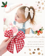 doboi 8PCS 5.5" Christmas Baby Girls Hair Clips Fable Hair Bows Cotton Linen Bows for Girls Gingham Hair Accessories for Baby Toddlers Kids