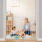 Adjustable Baby Safety Swing Gate, Hardware-Mounted Metal Gate for Stairs and Doorways, Secure Latch for Kids and Pets (White, 24"-40.5" W x 28.75" H)