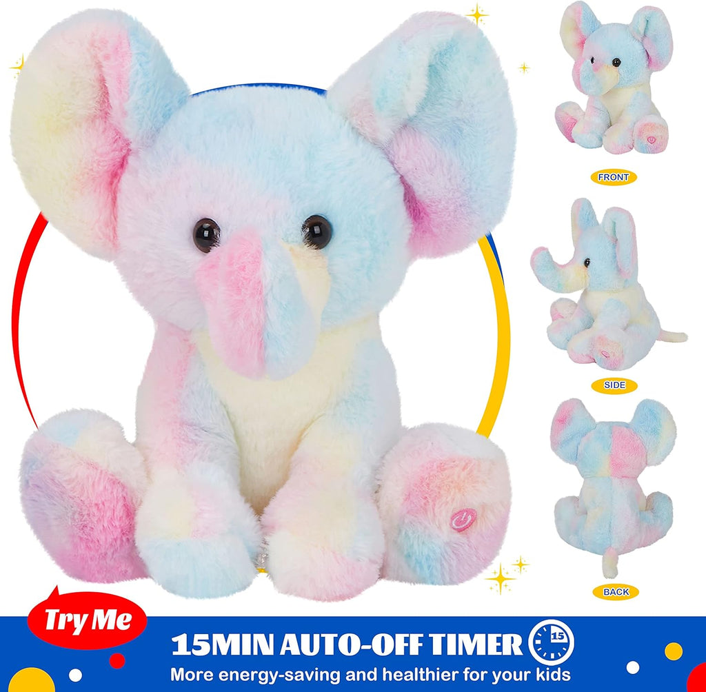 Glow Guards 12'' Musical Light up Rainbow Elephant Stuffed Animal,LED Singing Soft Wildlife Animal Plush Toy with Night Lights&Lullaby,Birthday Children's Day Hoilday Gift for Toddler Kids