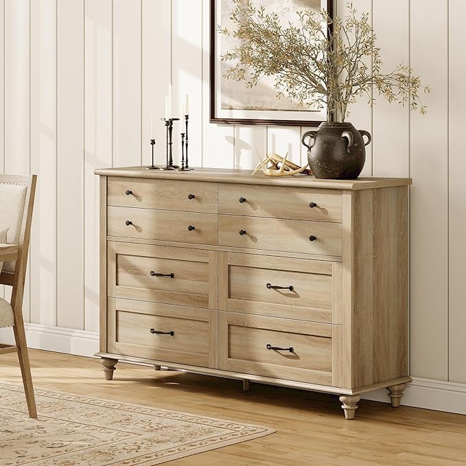 WAMPAT 2-in-1 Baby Dresser with 16 Drawers for Kids Room, Farmhouse Kids Dresser Wooden Double Dresser for Bedroom, Large 8 Drawer Dresser Set Organizer for Children’s Bedroom, Nursery Furniture