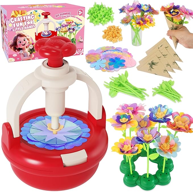 Einailvk Fabric Flower Bouquets Toys, DIY Flower Making Kit for Kids 3 4 5 6 7 8 9 10 11 12 Year Old Girl Birthday Christmas Gift, Art and Crafts Kit Toys for Girls 4-6 6-8 8-12 Year Old (RED)