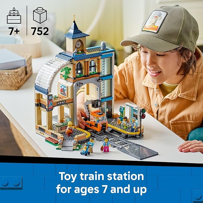 LEGO City Central Train Station Building Toy - Multi-Level Pretend Play Set for Boys & Girls, Ages 7+ - Building Blocks for Kids - Gift Idea for Christmas - 60469