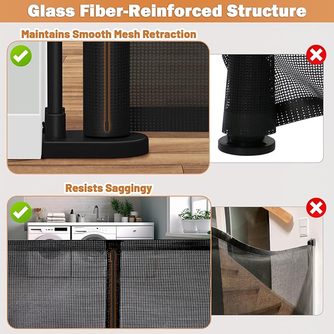 120" Extra Wide Retractable Baby Gates Mesh Gate, Long Retractable Dog Gate for Large Opening, 42" Extra Tall Child Safety Gate Pet Gate with Support Rods for Stairs Hallways Doorways Indoor Outdoor