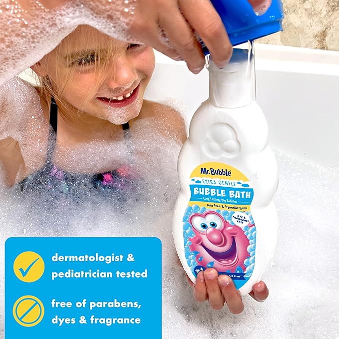 Mr. Bubble Extra Gentle Bubble Bath - Hypoallergenic, Tear Free Bubble Bath Solution Perfect for Sensitive Skin (Pack of 2 Bottles, 16 fl oz Each)