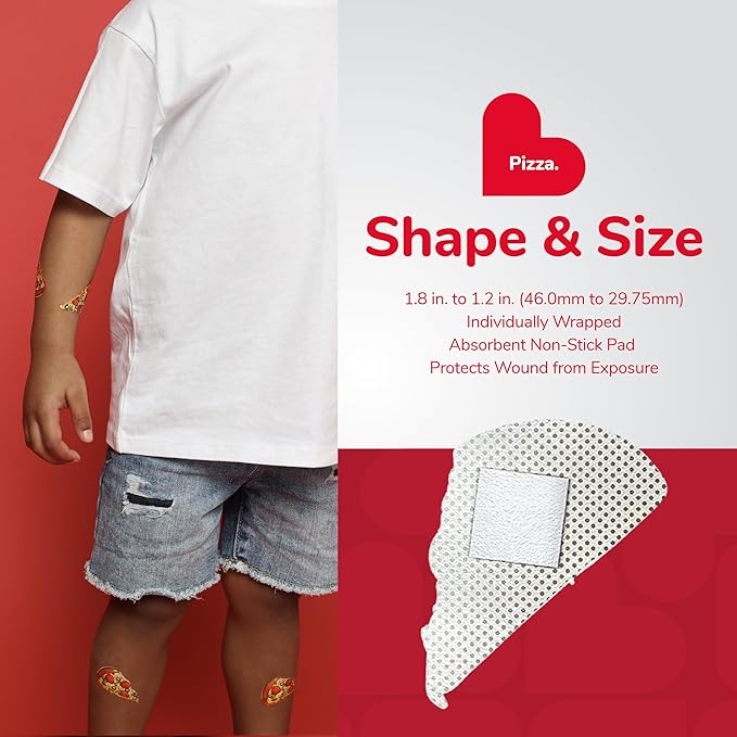 BioSwiss Bandages, Pizza Shaped Self Adhesive Bandage, Latex Free Sterile Wound Care, Fun First Aid Kit Supplies for Kids, 24 Count