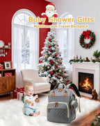 Diaper Bag with Changing Station, Waterproof 3 in 1 Baby Diaper Backpack with Foldable Changing Pad, Large Travel Back Pack for Baby Girl Boy, Grey