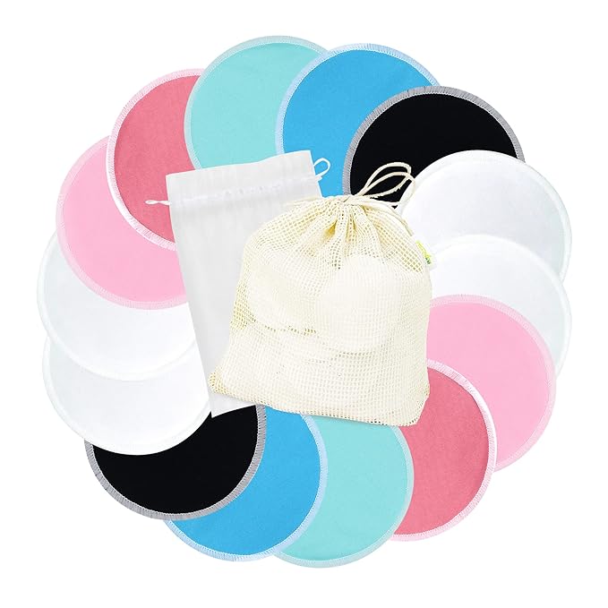 Nursing Breast Pads (14 Pack) + Laundry Bag & Travel Storage Bag, 4.7 inch Option - Washable & Reusable Breastfeeding Nursing Pads (Gentle, Large, Daytime Use)