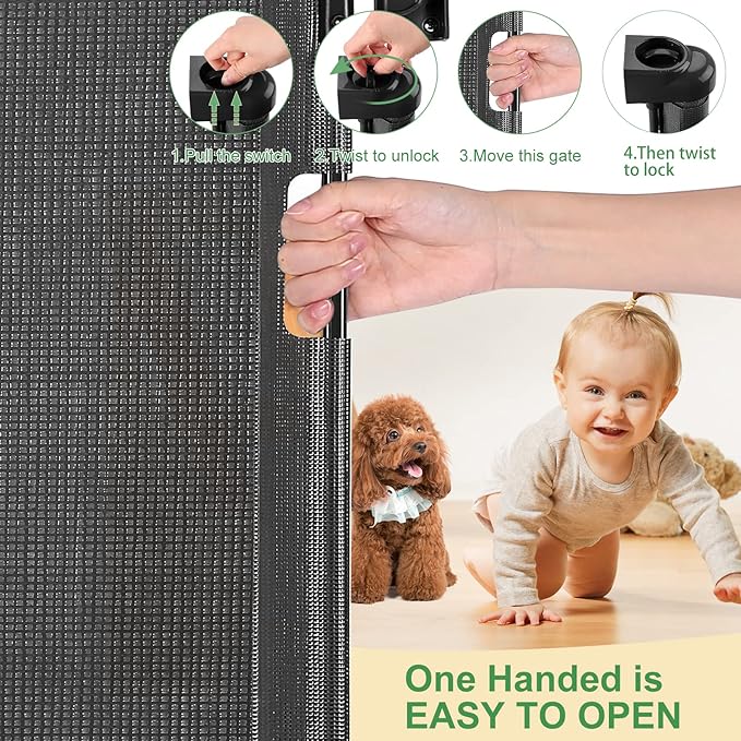 Upgraded Retractable Baby Gate, Extra Wide Safety Kids or Pets Gate, 33” Tall, Extends to 71” Wide, Mesh Safety Dog Gate for Stairs, Indoor, Outdoor, Doorways, Hallways(33”x71”, Black)