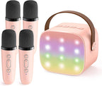 YLL Mini Karaoke Machine for Kids Adults: Portable Loud Speaker with 4 Wireless Microphones -Most Popular Birthday Party Gifts for Girls Boys 3, 4, 5, 6, 7, 8, 9, 10+ Year Old Toys (Pink-4 Mics)
