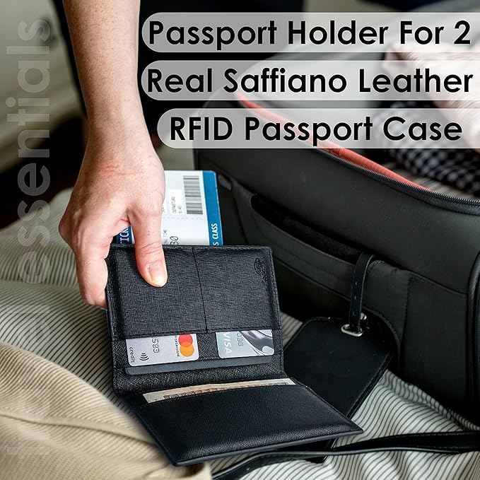 2 Passport Holder - Travel Essentials, RFID Blocking Wallet Credit Card Organiser, Plain Accessories Slim Cover For Men & Women
