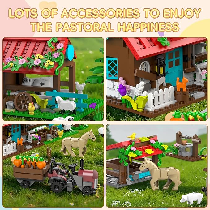 Farm House Building Sets for Kids 6-12, 791 Pcs Farm House Building Kits with Tractor Horse Animals, STEM Farm Animals Building Toys Gift for Boys Girls Teens Adults