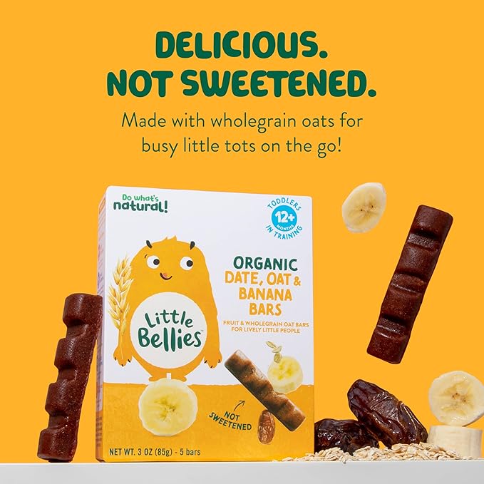 Little Bellies Organic Date, Oat & Banana Bars for Toddlers 12+ Months, 3 oz (5 Bars) - Pack of 6
