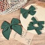 DEEKA 4 PCS Dark Green Cotton Linen Hair Bows 3 Styles 5" & 4" Handmade Hair Bow set for Toddler Girls Alligator Hair Clips Knot Bows Hair Accessories for Little School Girls (Dark Green)