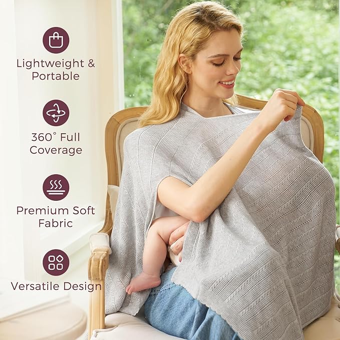 Momcozy Ultra-Light Nursing Cover for Breastfeeding, Soft Breathable Tencel™ Lyocell Fabric, Multi-Use Feeding Shawl, Newborn Essentials Must Haves(Light Gray)