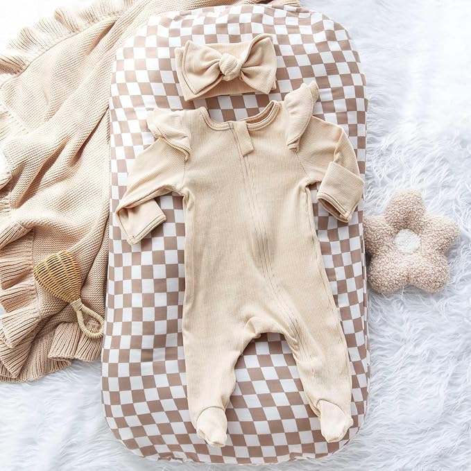 LifeTree Muslin Baby Lounger Cover, Newborn Slipcover Lounger Cover for Boys Girls Infant, Soft 70% Viscose from Bamboo and 30% Cotton, Cover Only, Checkered Pattern